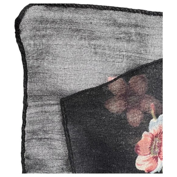 VTG Berkshire Floral Black Sheer Scarf Rectangle Polyester Made In Italy Women - Picture 7 of 8